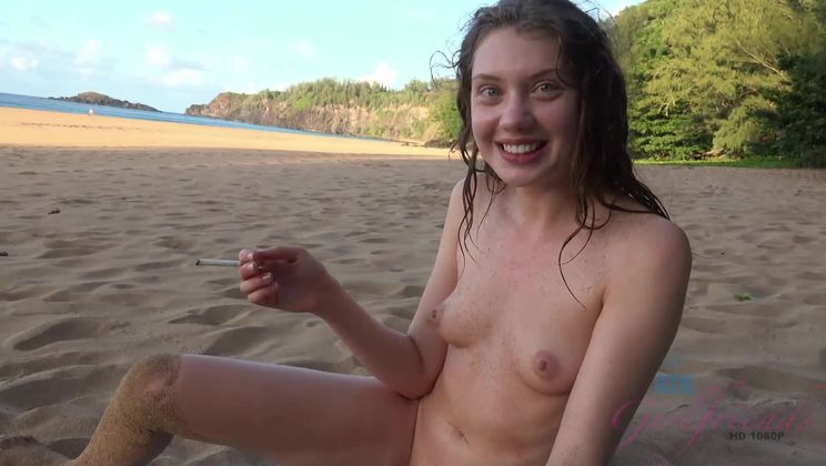 Elena pees on the beach and sucks your cock too
